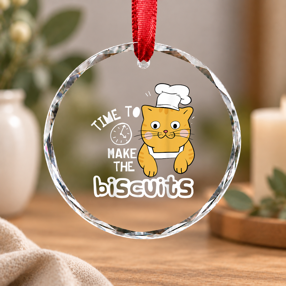Chef Cat Cooking Lover Gift Kitchen Decor Holiday Decoration Glass Ornament - Material: Circle Glass Ornament