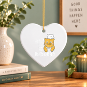 Chef Cat Cooking Lover Gift Kitchen Decor Holiday Decoration Glass Ornament - Material: Heart Ceramic Ornament