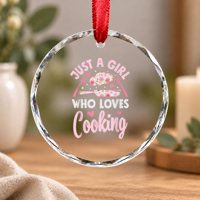 Chef Girl Cooking Culinary Lover Gift Kitchen Decoration Glass Ornament - Material: Circle Glass Ornament