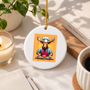 Chef Moose Cooking Pancake Lover Gift Kitchen Holiday Decor Glass Ornament - Material: Circle Ceramic Ornament