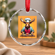 Chef Moose Cooking Pancake Lover Gift Kitchen Holiday Decor Glass Ornament - Material: Circle Glass Ornament