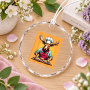 Chef Moose Cooking Pancake Lover Gift Kitchen Holiday Decor Glass Ornament - Material: Circle Glass Ornament