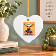Chef Moose Cooking Pancake Lover Gift Kitchen Holiday Decor Glass Ornament - Material: Heart Ceramic Ornament