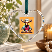 Chef Moose Cooking Pancake Lover Gift Kitchen Holiday Decor Glass Ornament - Material: Heart Glass Ornament