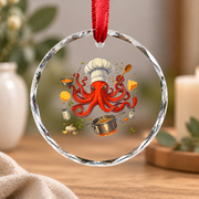 Chef Octopus Funny Cooking Gift Sous Chef Kitchen Decoration Glass Ornament - Material: Circle Glass Ornament