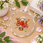 Chef Octopus Funny Cooking Gift Sous Chef Kitchen Decoration Glass Ornament - Material: Circle Glass Ornament