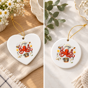 Chef Octopus Funny Cooking Gift Sous Chef Kitchen Decoration Glass Ornament - Material: Heart Ceramic Ornament