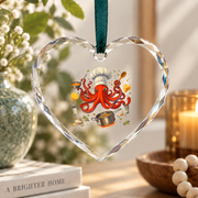 Chef Octopus Funny Cooking Gift Sous Chef Kitchen Decoration Glass Ornament - Material: Heart Glass Ornament
