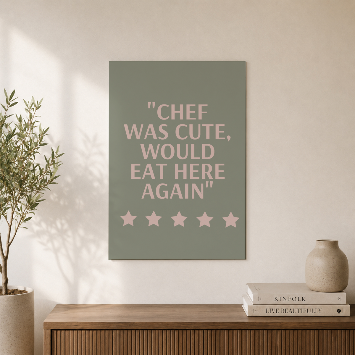 Chef Was Cute Wall Art Sage Green Typography Poster Kitchen Quotes Trendy Dining Room Decor - Format: Unframed Paper Poster
