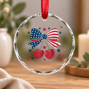 Cherry Bow Coquette Style Holiday Gift Decoration Glass Ornament - Material: Circle Glass Ornament