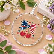 Cherry Bow Coquette Style Holiday Gift Decoration Glass Ornament - Material: Circle Glass Ornament