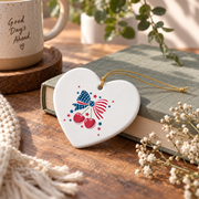 Cherry Bow Coquette Style Holiday Gift Decoration Glass Ornament - Material: Heart Ceramic Ornament