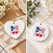 Cherry Bow Coquette Style Holiday Gift Decoration Glass Ornament - Material: Heart Ceramic Ornament