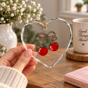 Cherry Coquette Bow Cute Girl Aesthetic Gift Glass Ornament - Material: Heart Glass Ornament