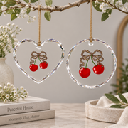 Cherry Coquette Bow Cute Girl Aesthetic Gift Glass Ornament - Material: Heart Glass Ornament
