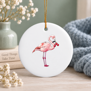Cherry Flamingo Fruit Lover Bird Glass Ornament - Material: Circle Ceramic Ornament