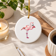 Cherry Flamingo Fruit Lover Bird Glass Ornament - Material: Circle Ceramic Ornament