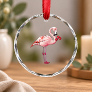 Cherry Flamingo Fruit Lover Bird Glass Ornament - Material: Circle Glass Ornament