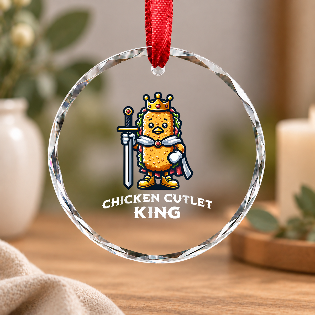 Chicken Cutlet Queen Food Lover Glass Ornament - Material: Circle Glass Ornament