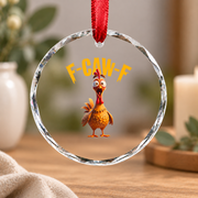 Chicken Rooster Funny Pun Gift Glass Ornament - Material: Circle Glass Ornament