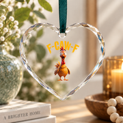Chicken Rooster Funny Pun Gift Glass Ornament - Material: Heart Glass Ornament