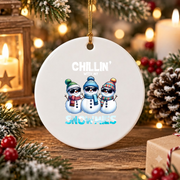 Chillin With My Snowmies Christmas Glass Ornament - Material: Circle Ceramic Ornament