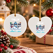 Chillin With My Snowmies Christmas Glass Ornament - Material: Heart Ceramic Ornament