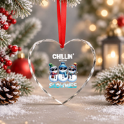 Chillin With My Snowmies Christmas Glass Ornament - Material: Heart Glass Ornament