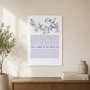 Chinoiserie Bird Print Psalm 91, The Lord Is My Refuge Biblical Quote, Christian Home Navy Decor, Bible Verse Wall Art Prayer Scripture Gift Wall Art, Modern Wall Decor, 16x24 UNFRAMED - Format: Unframed Paper Poster