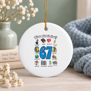 Christian 67 God Did It First Bible Glass Ornament - Material: Circle Ceramic Ornament