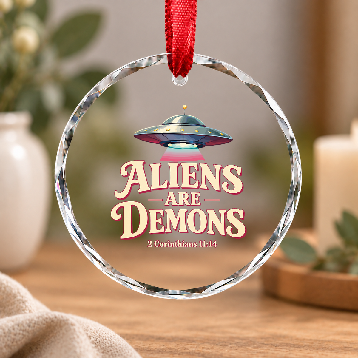 Christian Faith UFO Scripture Inspired Glass Ornament - Material: Circle Glass Ornament