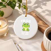 Christian Frog Faith Inspired Cute Gift Glass Ornament - Material: Circle Ceramic Ornament