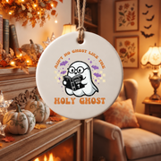 Christian Halloween Ghost Ornament with Faith Inspired Design Glass Ornament - Material: Circle Ceramic Ornament