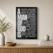 Christian Teen Boy Wall Art, Black Scripture Poster for Men - Format: Stretched Canvas