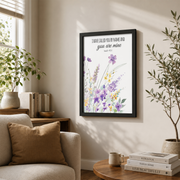 Christian Wildflower Nursery Wall Art Set, Purple Yellow Floral Prints - Format: Black Framed Poster