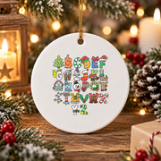 Christmas Alphabet Tree Santa Snowman Gingerbread Glass Ornament - Material: Circle Ceramic Ornament