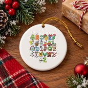 Christmas Alphabet Tree Santa Snowman Gingerbread Glass Ornament - Material: Circle Ceramic Ornament