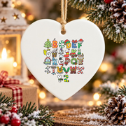 Christmas Alphabet Tree Santa Snowman Gingerbread Glass Ornament - Material: Heart Ceramic Ornament