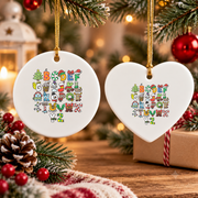 Christmas Alphabet Tree Santa Snowman Gingerbread Glass Ornament - Material: Heart Ceramic Ornament