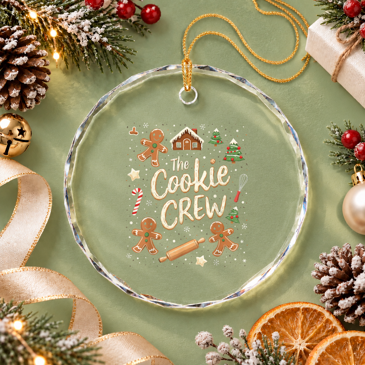 Christmas Baking Cookie Crew Gingerbread Glass Ornament - Material: Circle Glass Ornament
