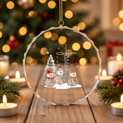 Christmas Begins With Christ Faith Snowman Glass Ornament - Material: Circle Glass Ornament