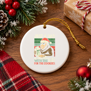 Christmas Bigfoot Papa Milk Cookies Glass Ornament - Material: Circle Ceramic Ornament