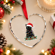 Christmas Black Cat Santa Hat Glass Ornament - Material: Heart Glass Ornament