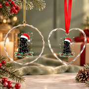 Christmas Black Cat Santa Hat Glass Ornament - Material: Heart Glass Ornament