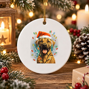 Christmas Black Mouth Cur Dog Lights Glass Ornament - Material: Circle Ceramic Ornament