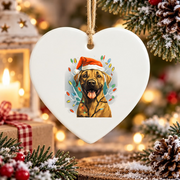 Christmas Black Mouth Cur Dog Lights Glass Ornament - Material: Heart Ceramic Ornament