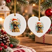 Christmas Black Mouth Cur Dog Lights Glass Ornament - Material: Heart Ceramic Ornament