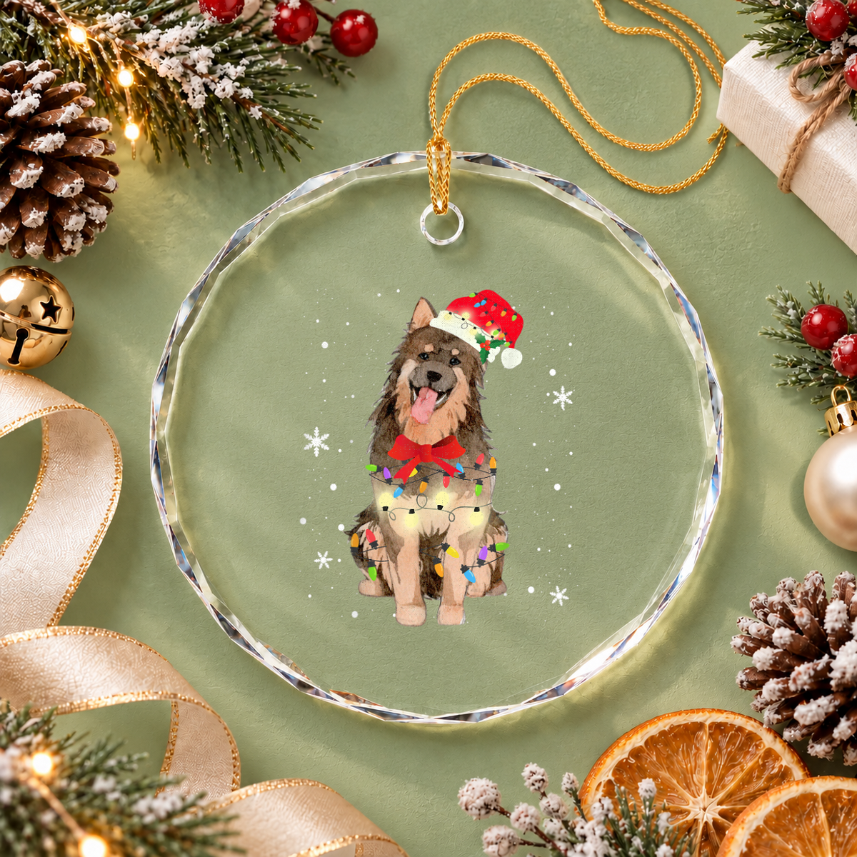 Christmas Bohemian Shepherd Dog Glass Ornament - Material: Circle Glass Ornament