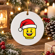 Christmas Builder Santa Hat Master Builder Glass Ornament - Material: Circle Ceramic Ornament
