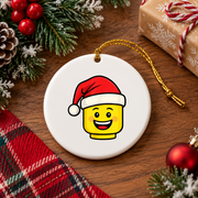 Christmas Builder Santa Hat Master Builder Glass Ornament - Material: Circle Ceramic Ornament